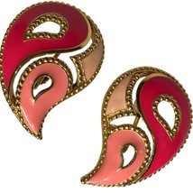 Vintage Avon Paisley Shaped Enamel Pierced Earrings Pink Gold Tone - $16.62