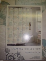 New Coastal Collection Shower Curtain 70 x 72&quot; Seashell Theme Beige/Green/Tan - £31.64 GBP