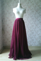 Burgundy Floor-length Tulle Skirt Outfit Bridesmaid Plus Size Tulle Skirt