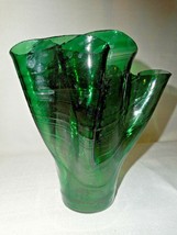 Melted Fused Art Glass Handkerchief Vase-Mineral Point, Wis 7&quot; W Dk Gree... - £11.85 GBP
