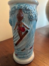 Vintage Otagiri Topless Wahine Surfer Mug Vase Waves Fish Tiki OMC Japan - $15.83
