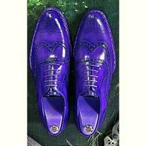 Shiny Blue Color Handcrafted Superior Leather Lace Up Men Vintage Oxford Shoes - £112.02 GBP+