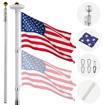 Apluschoice 20Ft Telescopic Sliver Flagpole Kit W/ 111 Led Solar Light O... - $169.99