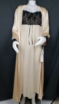 Champagne Satin Peignoir Set S/M Long Sheer Nightgown Gown Velvet Lace T... - $90.94 CAD