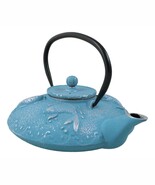 Turquoise Blue Auspicious Koi Fishes Cast Iron Tetsubin Teapot With Enam... - $62.62 CAD