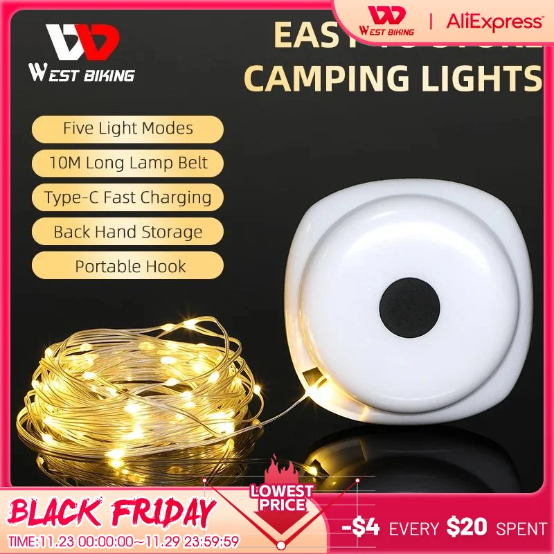 WEST BIKING Camping Light ABS 1500mAh USB Charging Camping Lamp Portable - £22.35 GBP