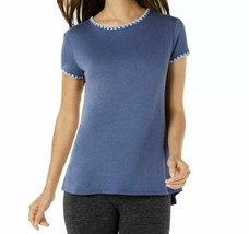 Ideology Womens Blue Short Sleeve Stitch Shirt Top Size S Split Back Hem... - $14.80