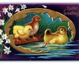 Fantasy Easter Greetings Chicks Gilt Egg Embossed DB Postcard H27 - £5.64 GBP