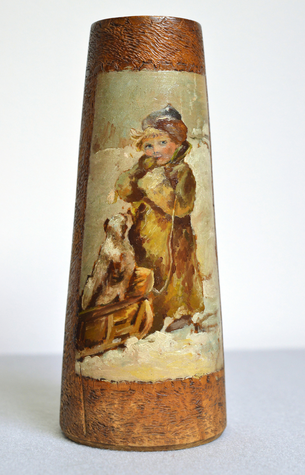 Very rare antique vase Abramtsevo hand wood carving and painted by E. Boehm - £465.44 GBP