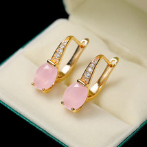 Pink Oval Earrings  Gold Teardrop Earrings Ear Studs - £7.70 GBP