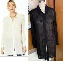 NWT Michael Stars STAR embroidered Tunic Shirt Dress Button Blouse XS semi sheer - £58.18 GBP