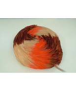 Vintage hat mod round union made brown and orange feathers MCM look chur... - $34.60