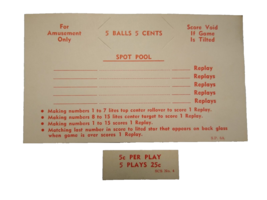 Spot Pool Pinball Machine Instruction Score Rules Card 1959 Unused 5 Bal... - $25.65