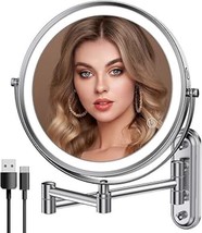 ROCOLLOS RECHARGEABLE WALL MOUNTED LIGHTED MAKEUP MIRROR CHROME 8&quot; DOUBL... - $44.50