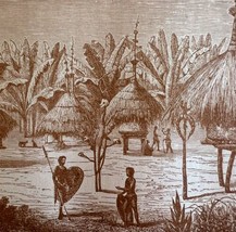 Niam Niam African Village 1890 Woodcut Print Victorian Stanley In Africa DWAA2C - £39.22 GBP