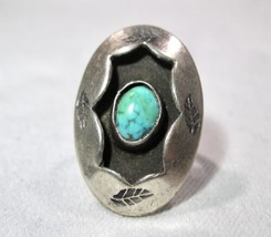 Vintage Navajo Sterling Silver Turquoise Shadowbox Ring Size 5 1/2 K911 - £38.76 GBP