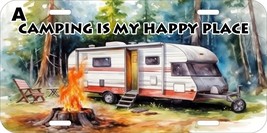 Camping Is My Happy Life Campsite Camper Outdoor Adventure Metal License Plate D - £11.07 GBP+