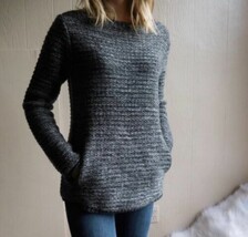 Athleta Chill Sweater Merino Wool Textured Womens S Gray Marbeled Pockets  - $34.29