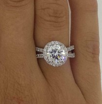 Halo Engagement Ring 2.45Ct Round White Moissanite 14k White Gold Finish Size 7 - £115.91 GBP