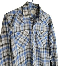 Lee Longtail Plaid Pearl Snap Shirt Blue Gray White Mens Large - £19.85 GBP