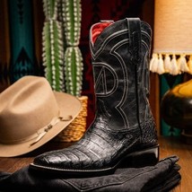 TUCSON Genuine Caiman Belly Skin Cowboy Boot from the Western Collection Black image 10