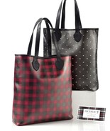 Red Plaid Tote Faux Leather 2 Styles 14.6&quot; High Handbag Purse Ladies Shop - $18.74