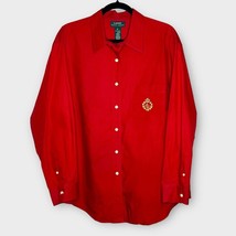 LAUREN RALPH LAUREN red gold crest cotton crisp button down shirt size 16 - £29.61 GBP