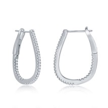 Sterling Silver Ultra-Thin 25mm Hoop CZ Earrings - Pear-Shaped - £56.54 GBP