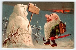 Christmas Postcard Anthropomorphic Snowman Gnome Fantasy Elf Dwarf Tucks 1906 - £38.89 GBP