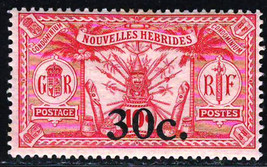French Hebrides 1924 Very Fine Mh Surcharded Stamp Scott # 41 - £2.18 GBP