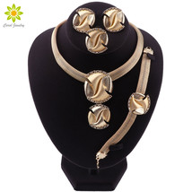 Nigerian Wedding African Costume Jewelry Set Dubai Gold Color Neckace Bracelet E - £20.63 GBP
