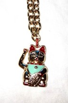 Betsey Johnson Waving Lucky Cat Necklace new 3 dimensional cat - £21.49 GBP