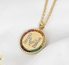 1.10Ct Multi Color Lab Created Diamond Letter &quot;M&quot; Pendant 14k Yellow Gold Plated - £109.50 GBP
