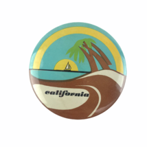 Vintage 1970s California Pinback Button Ocean Sailboat Sailing Palm Tree... - £10.98 GBP