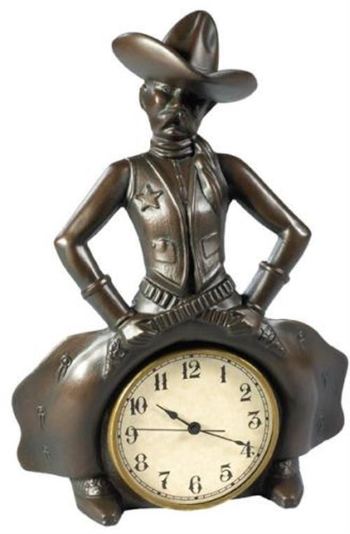 Clock AMERICAN WEST Lodge Bowlegged Cowboy Sheriff Resin Hand-Cast Hand-Painted - £183.05 GBP