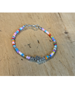 Handcrafted Bracelet, Silver Flower and square beads w/multicolored seed... - $9.75