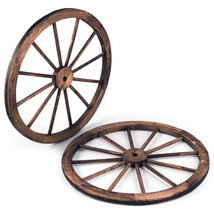 Set of 2 30&quot; Decorative Vintage Wood Garden Wagon Wheel Wall Decor w/Steel Rim - £94.35 GBP