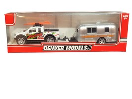 Denver Models Diecast White Pickup Truck and Silver Camper Trailer - £8.56 GBP