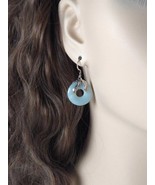 Sterling Silver &amp; Blue Lucite Donut Drop Earrings - $35.07 CAD