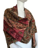 Vintage Christian Dior Boho Paisley Brown Green Wool Silk 52” Large Scar... - $3,392.64 MXN