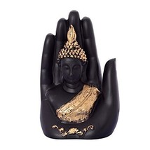 Golden Handcrafted Palm Buddha Polyresin Black Showpiece For Home Office Gift - £25.70 GBP