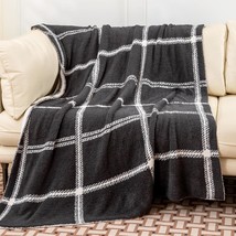 Super Soft Plaid Checkered Blanket 50&quot;X70&quot;, Lightweight Fluffy Black Throw Blank - £27.49 GBP