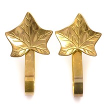 Pair Solid Brass Draperies Hooks Curtain Tie Holdback Maple Leaf Shaped Vintage  - £19.14 GBP