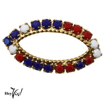 Vintage Red White &amp; Blue Rhinestone Oval Circle Pin Patriotic 1 3/4&quot; - H... - £14.12 GBP