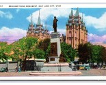 Brigham Young Monument Salt Lake City Utah UT UNP Linen Postcard W22 - $1.93