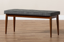 Nahla Dark Gray Fabric Upholstered Medium Oak Dining Bench - $2,968.15 MXN