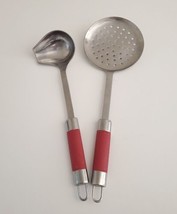 Wolfgang Puck&#39;s Bistro Elite Collection Ladle &amp; Slotted Spoon Set w/ Red Handle - £20.08 GBP