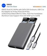 ORICO Dual M.2 NVMe SSD Aluminum USB3.2 Gen2 10Gbps, M.2 Type-C Docking  - $39.48