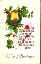A Merry Christmas Emboosed Gilt Holly Lantern Poem 1912 Vtg Postcard - £7.21 GBP