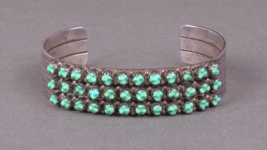 LJ Lonasee Navajo 3 Row Snake Eyes Turquoise Sterling Silver Cuff Bracelet 28 Gr - £342.11 GBP